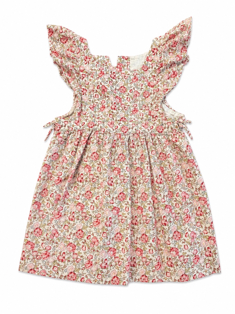 Pink Floral Ruffle-Sleeve Kids Dress